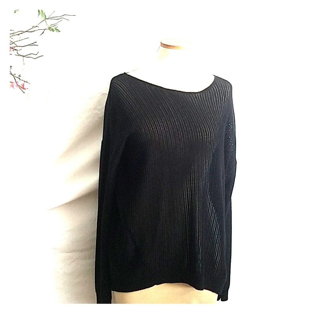 Vince Camuto Black Open Knit Sweater